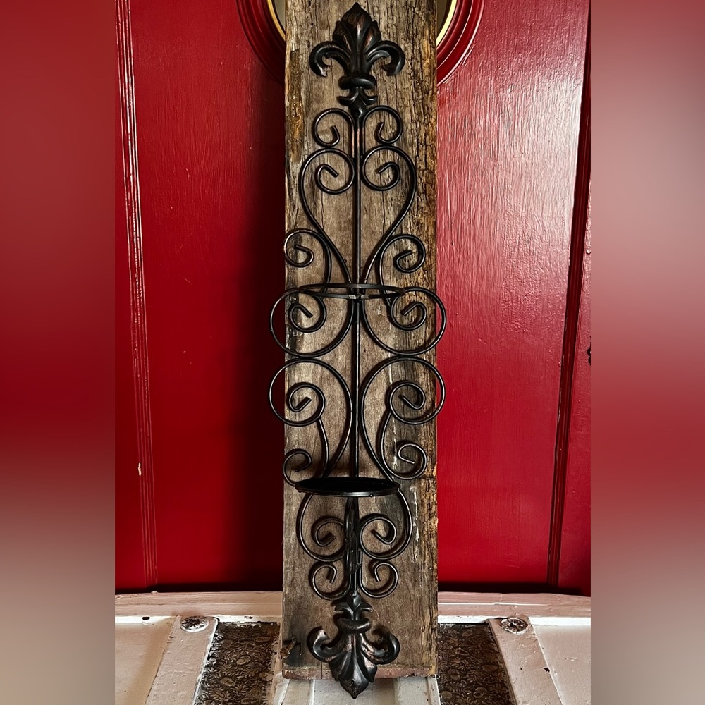 Vintage Architectural Salvage, Rustic Iron Scrolls, & Fleur De Lis Details, 29”